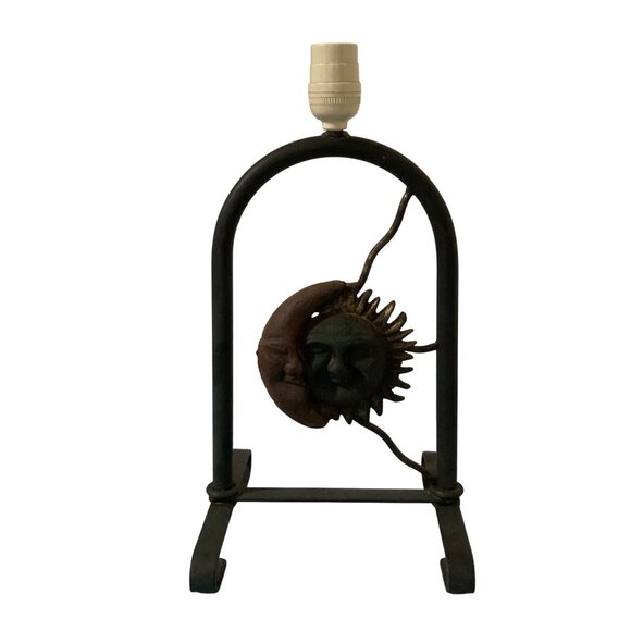 Celestial Sun And Moon Metal Vintage Lamp Chippy Rusty Paint - Works - Picture 1 of 5